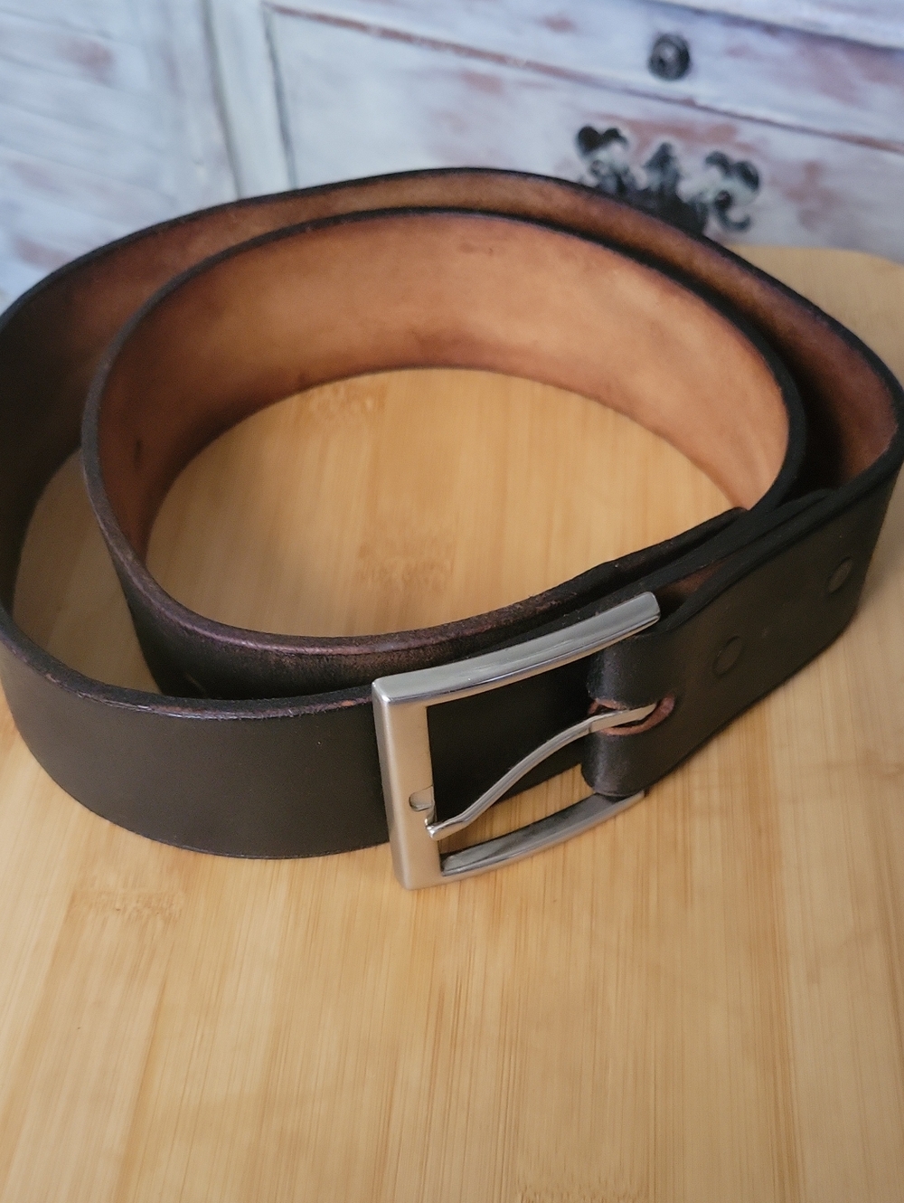 Circle Y black leather belt with brown suede/leather and silver metal buckle